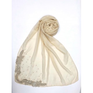 Designer Diamond Studded Women's Stole-Creamish White